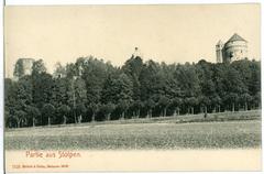 Vintage photograph of Stolpen town with historical buildings and streets