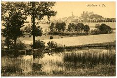 Scenic view of Stolpen town with historical buildings and surrounding landscape
