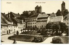 Historical market square and castle of Stolpen in 1908