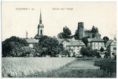 Historic view of Stolpen church and castle in 1908