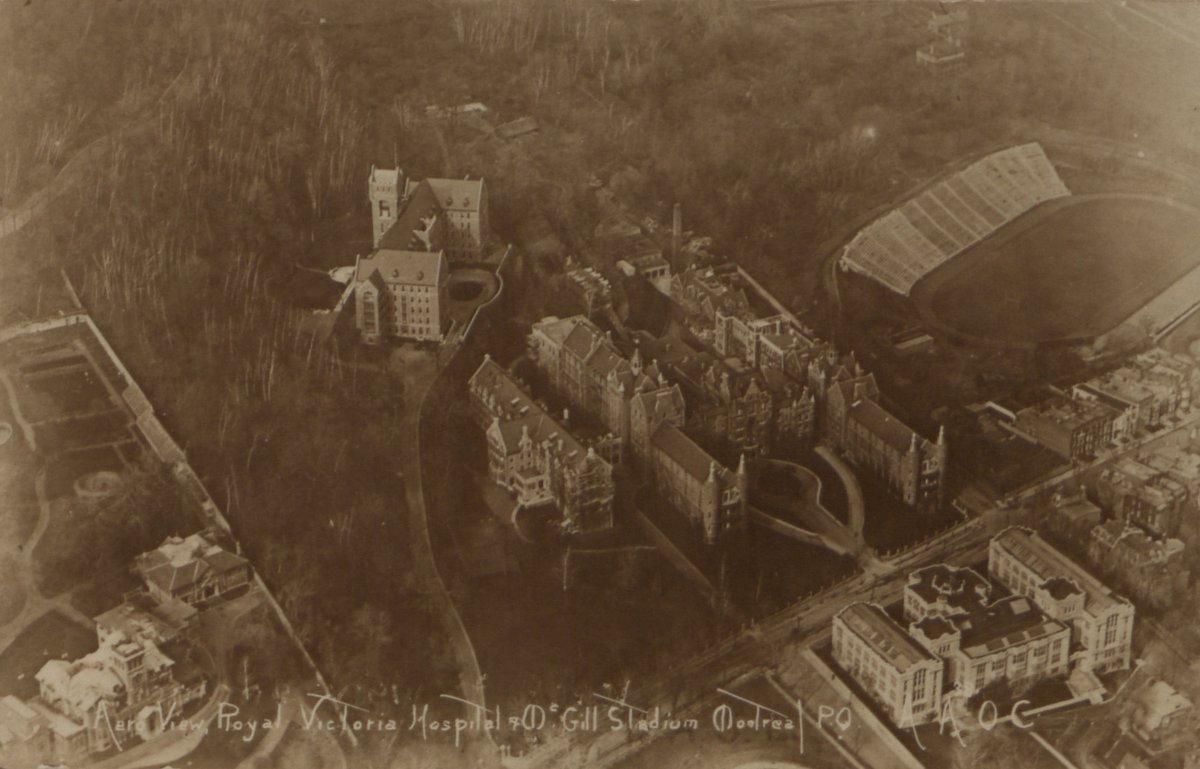 Aerial view of Royal Victoria Hospital and McGill Stadium in Montreal