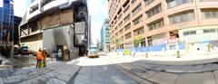 View looking north on Victoria Street at Massey Hall and St Mike's in Toronto