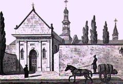 Old Hôtel-Dieu de Montréal on Saint-Paul Street with a water cart