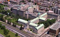 Aerial view of Hôtel-Dieu de Montréal hospital building in Montreal