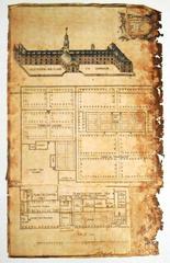 Historical plan of Hôtel-Dieu de Montréal hospital in Canada before 1695 fire