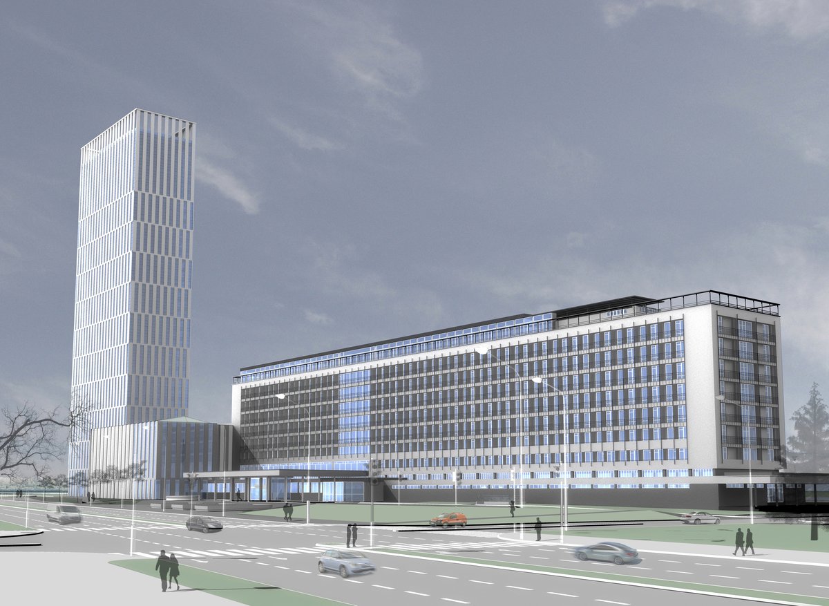 Hotel Jugoslavija reconstruction rendering from Nikola Tesla Boulevard in Belgrade