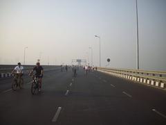 Amateur cyclists racing on Worli-Mumbai Sealink during Mumbai Cyclothon 2011