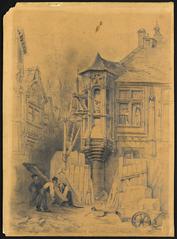 Facade of the 16th century Hôtel de Bourgtheroulde with corner turret in Rouen, France