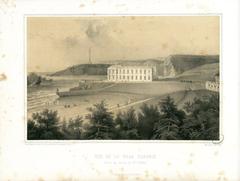 View of Villa Eugénie from Mr. Feillet's Garden with a detailed lithograph map of the Biarritz coast