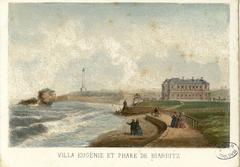Historic image of Villa Eugénie and Biarritz lighthouse from a 25-plate illustrated and lithographed album by Mercereau