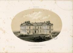 19th century lithograph of Villa Eugénie in Biarritz, oval frame, from a collection depicting various French departments