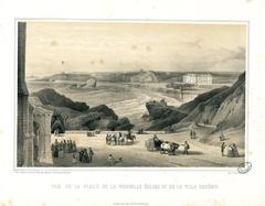 View of Place de la Nouvelle Eglise and Villa Eugenie in Biarritz, from an old lithograph album showing France and Spain surroundings