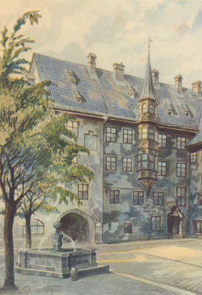 Adolf Hitler portrait in The Courtyard of the Old Residency in Munich historical photograph