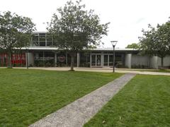 View of Institut Lumière cinema from the garden in Lyon 8th arrondissement