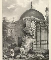 Gyanvapi mosque with remains of Kashi Vishwanath temple in Benares, 1834 lithograph by James Prinsep