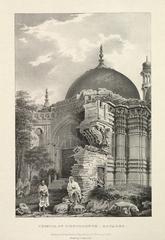 Temple Of Vishveshwur Benares lithograph by James Prinsep 1834 showing Gyanvapi mosque with remains of Kashi Vishwanath temple