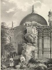 Lithograph of Temple Of Vishveshwur, Benares by James Prinsep 1834 showing Gyanvapi mosque with remains of Kashi Vishwanath temple