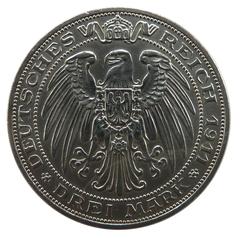 Backside of the 3 Mark commemorative coin of Prussia celebrating the centenary of the University of Breslau