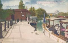 Boat House and Excursion Steamers in Jackson Park Chicago with calm water