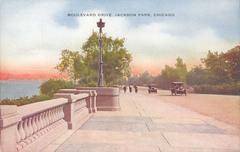 Boulevard Drive in Jackson Park with trees and walking paths in Chicago