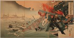Woodblock print of Vice Admiral Stepan Makarov dying with indignation