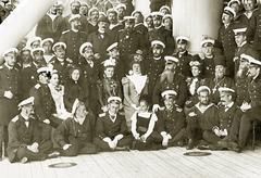 Reception aboard the battleship 'Peter the Great' for conferring Vice-Admiral rank to S.O. Makarov, August 1896