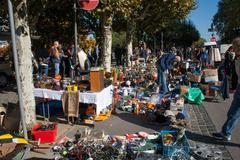 Flea market at Museumsufer in Frankfurt am Main with vendors and shoppers