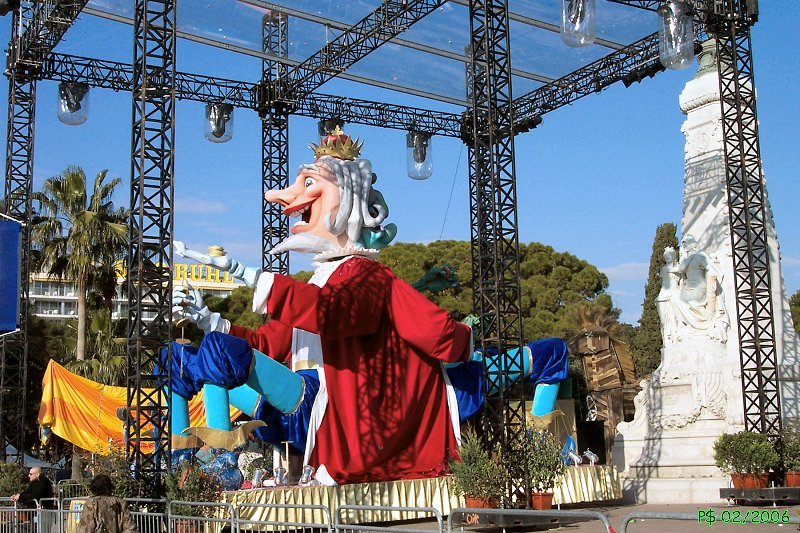 Carnival float in Nice featuring colorful decorations and costumes