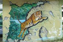 Tiger mural at Saigon Zoo and Botanical Gardens in Ho Chi Minh City Vietnam