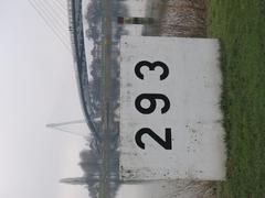 Kilometer sign 293 on the Rhine river in Jardin des Deux-Rives, Strasbourg