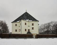 Letohrádek Hvězda castle in Prague covered with snow during winter