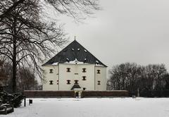 Letohrádek Hvězda Renaissance villa surrounded by snow-covered landscape in Prague