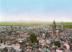 View of Mainz towards the Rhine River in Germany