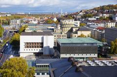 View of Kulturmeile Stuttgart with State Archive, Old and New State Library, and Music University
