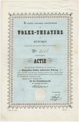 Founding share certificate of the Royal Chartered Public Theater Company in Munich dated September 1, 1865