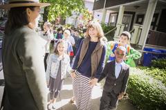Park ranger greeting third grade class at JFK birthplace ceremony