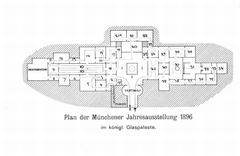 Interior view of the Glaspalast Munich in 1896 showcasing a Raumplan architectural design