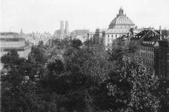 Panoramic View of Munich City Featuring Justizpalast, Glaspalast, and Alte Botanische Garten in Foreground