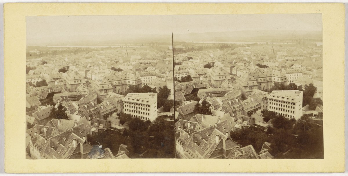 Panoramic view of Mainz old town from the tower of St. Stephan's Church facing Osteiner Hof, Bassenheimer Hof and Schillerplatz
