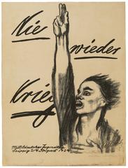 Käthe Kollwitz 1924 anti-war poster Never Again War with a distressed mother and child symbolizing the horrors of war