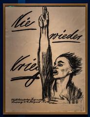 Anti-war poster with the phrase 'Nie wieder Krieg' by Käthe Kollwitz