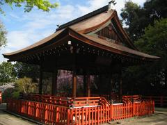 Kagura-den building for sacred dance at Kenkun Shrine in Kyoto, Japan