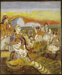 Theodoros Kolokotronis gathering victors at lake Lerni after the 1822 battle against Dramalis, fresco artwork