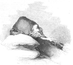 Theodor Kolokotroni lying on a parade bed with traditional military attire