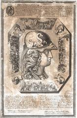 1797 pamphlet by Rigas Feraios depicting a central portrait of Alexander the Great surrounded by war scenes and portraits of his generals Seleucus, Antigonus, Cassander, and Ptolemy