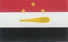 Flag proposed by Rigas Velestinlis-Feraios for pan-Balkan Federation in 1797 with red, white, black colors, three crosses, and club of Hercule