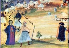Scene from the Greek War of Independence depicting O Rigas planting the seeds of freedom