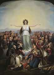 Greece personified as a woman with Greek War of Independence revolutionaries