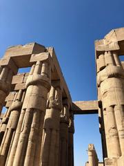 Luxor Temple ancient Egyptian ceremonial complex with large stone columns and hieroglyphic carvings in Luxor city