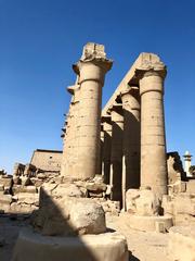 Colonnade of Luxor Temple in Luxor, Egypt, an ancient Egyptian temple complex with tall columns and detailed hieroglyphs